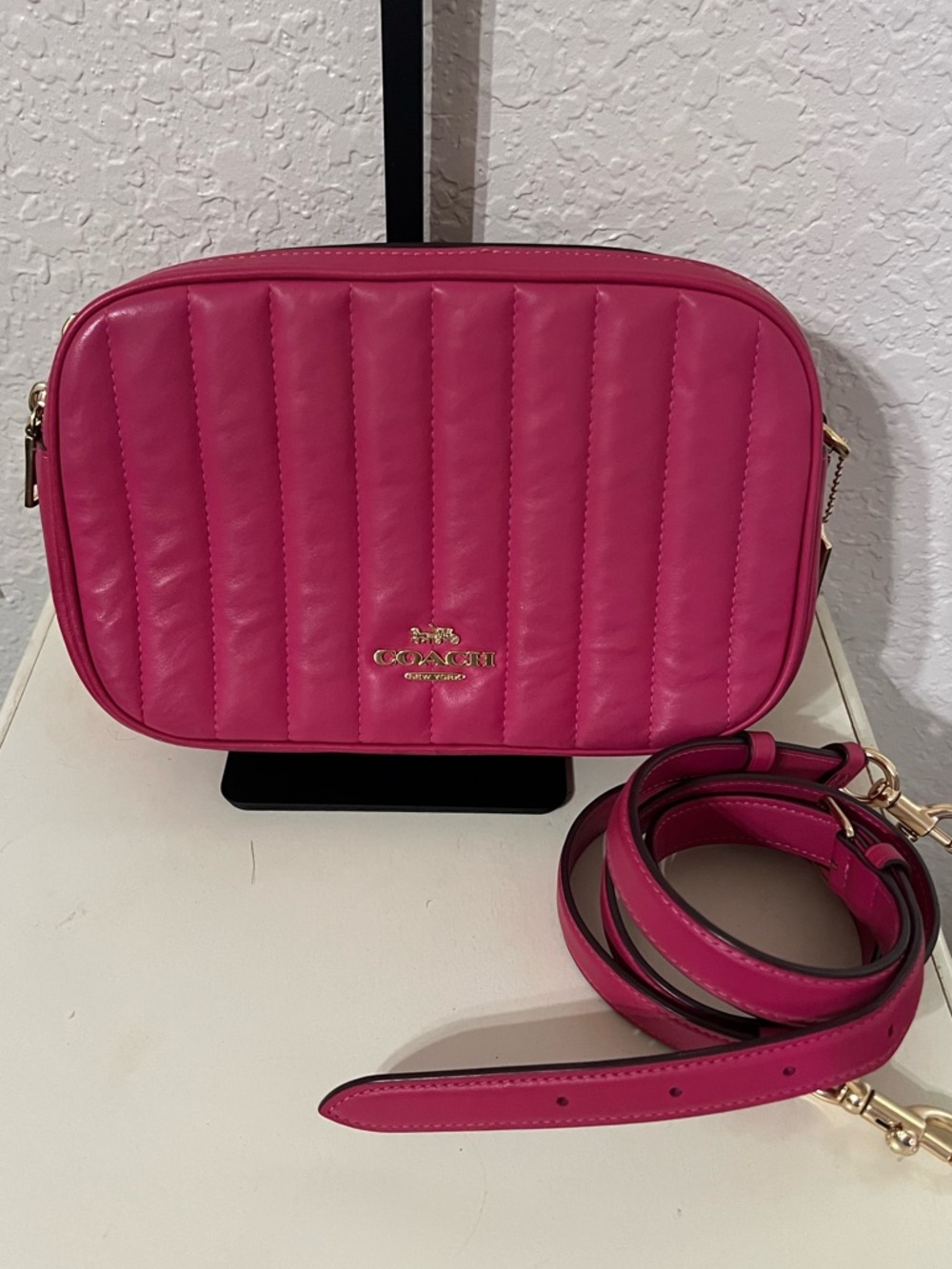 Coach Quilted Crossbody in Hot Pink with Gold Hardware